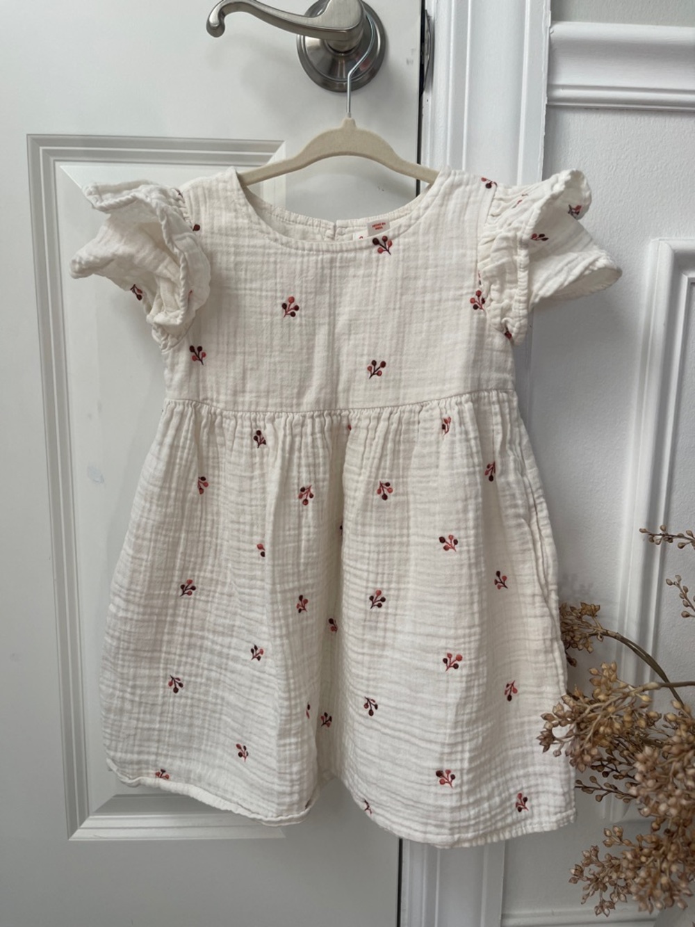 Cat & Jack Ivory Dress with Red Floral Accents